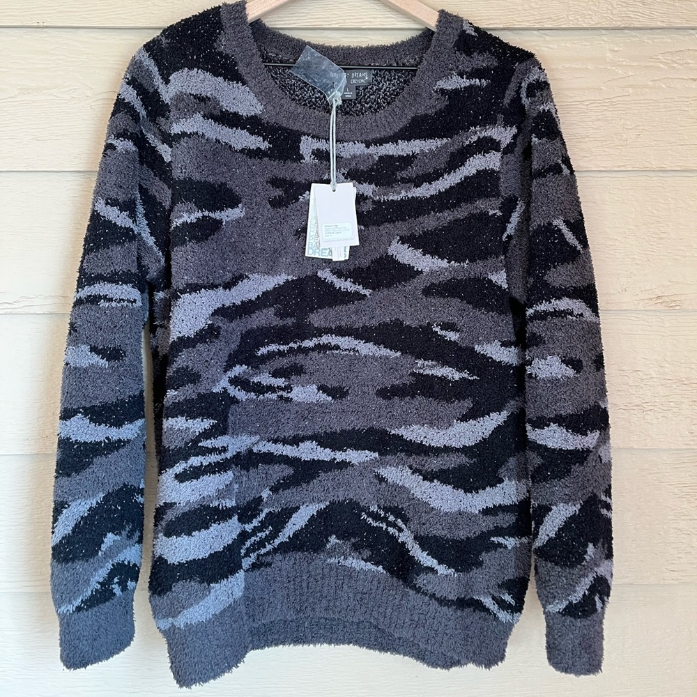 Black, grey camp Barefoot Dreams camp sweater